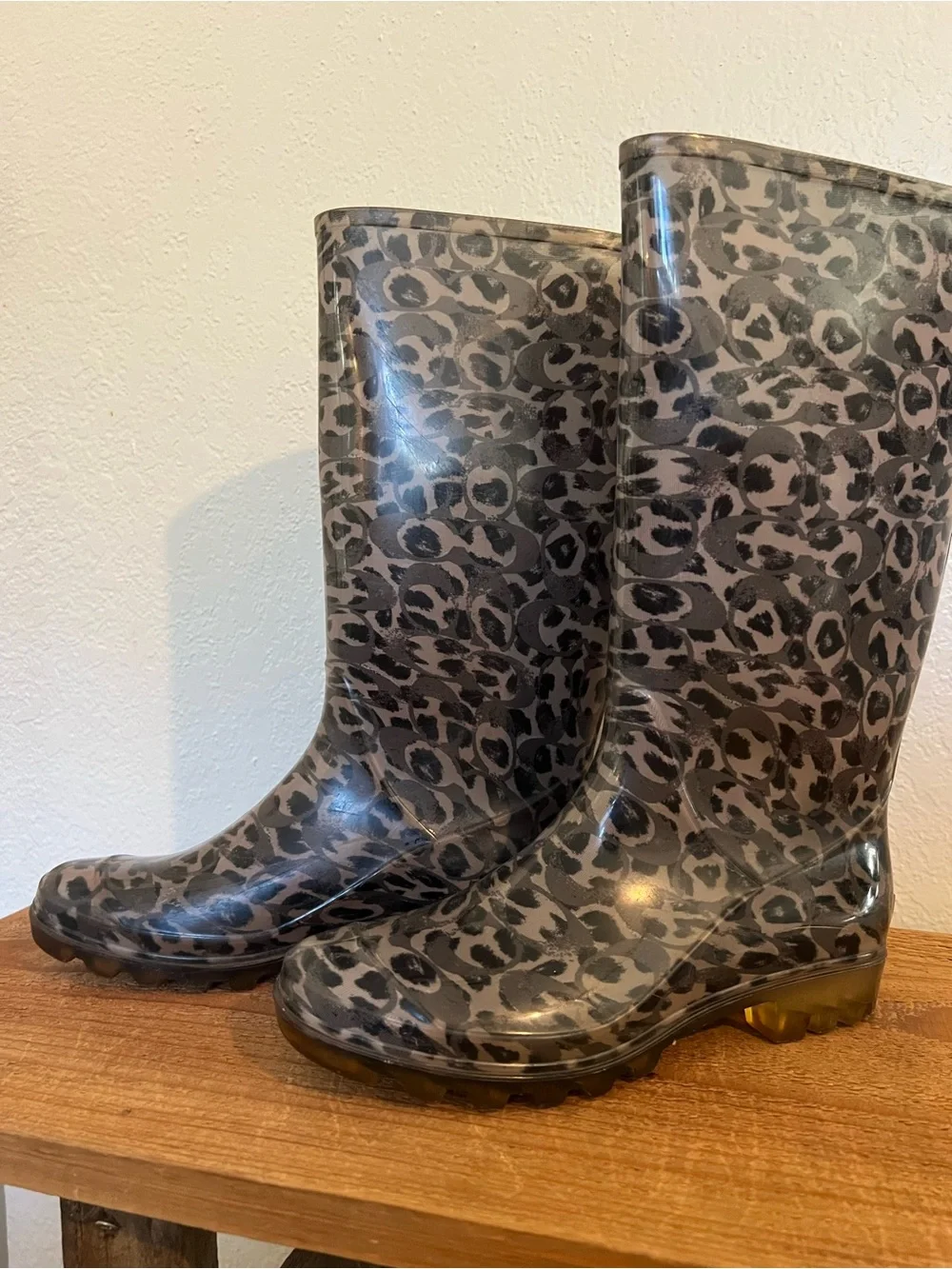 Coach Charming Charlie Leopard Rain Boots Size 8